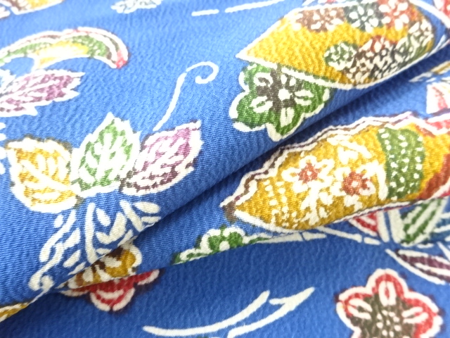  扇に草花模様小紋着物